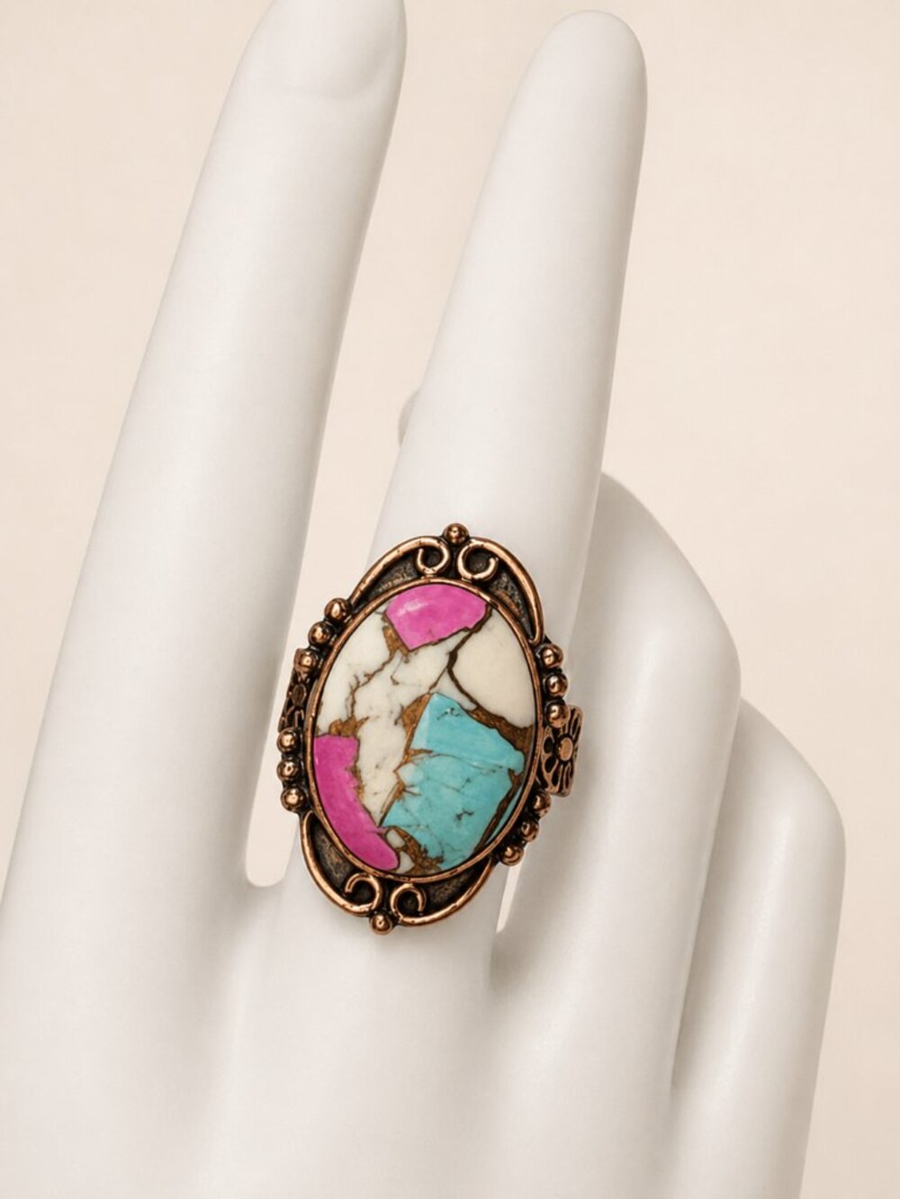Cotton Candy Turquoise Adjustable Statement Ring R-1 - Picture 6 of 8